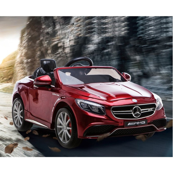Акумулаторна кола Mercedes S63 AMG 12V WiFi с кожени седалки и меки гуми Акумулаторна кола Mercedes S63 AMG 12V WiFi с кожени седалки и меки гуми
